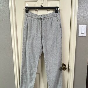 Women’s J Crew Drawstring Black & White Stripe Linen Cotten Blend Pants S 6 Tall